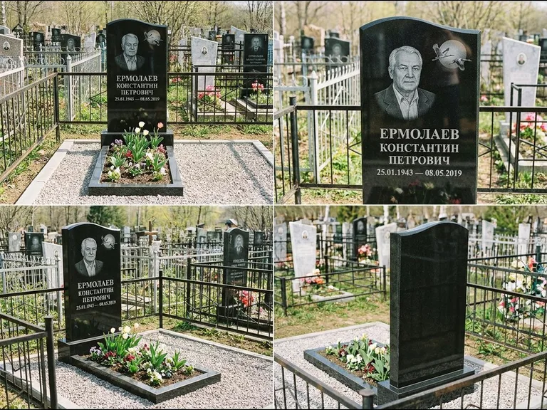 Памятник с гравировкой журавлей — гравировка клина журавлей на фоне солнечного диска, работа «Ермолаев» в Туле