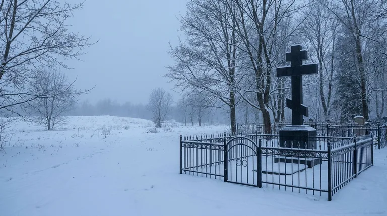 Памятник из гранита на сельском кладбище под Омском