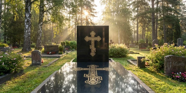 Гравировка креста на памятнике в Туле — православный восьмиконечный крест на граните