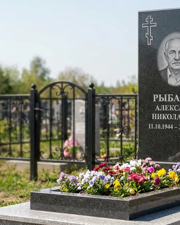 Двойной памятник под ключ с ярким цветником в Туле
