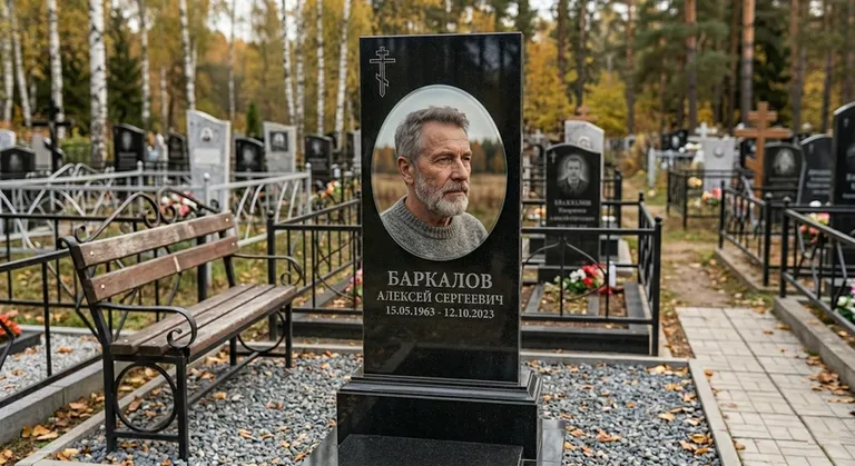 Овальный портрет на стекле на чёрной гранитной стеле в Туле