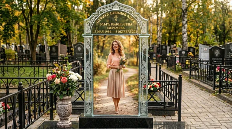 Портрет на стекле в форме арки на памятнике в Туле