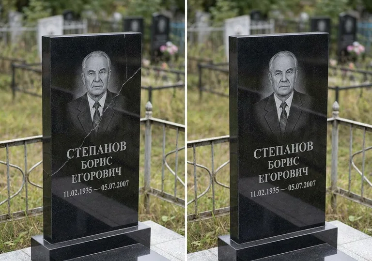 Восстановление надписи и портрета на памятнике: до и после в Туле