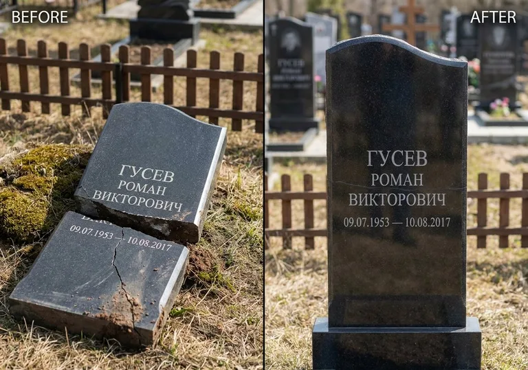 Склейка расколотого памятника: до и после в Туле