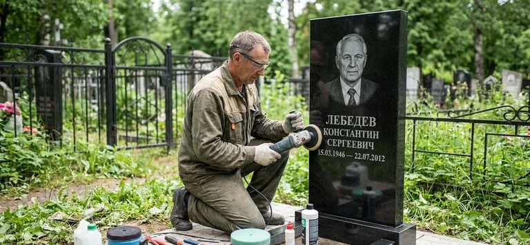 Реставрация памятника в Туле — восстановление гранита, заделка трещин и обновление надписей на кладбище