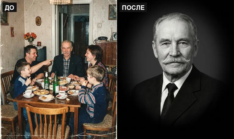 Ретушь фото на памятник — выделение из группового: до и после в Туле