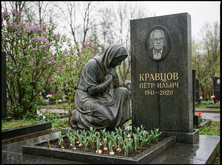 Гранитная скорбящая фигура у стелы на кладбище в Туле