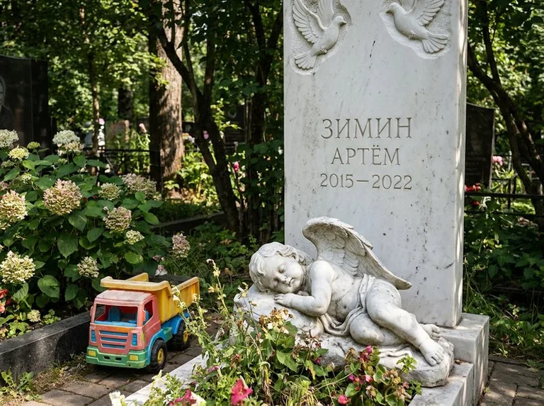 Спящий ангелочек на детском памятнике в Туле