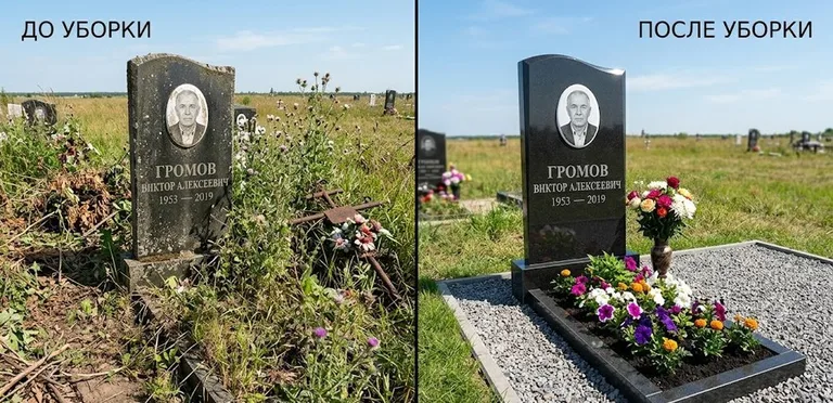 Уборка участка с обелиском до и после в Туле