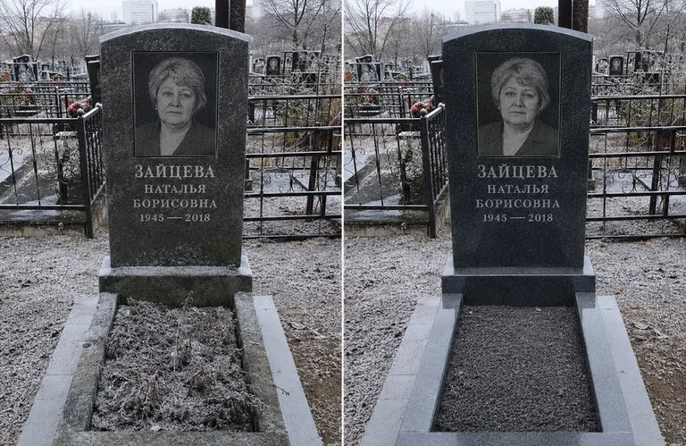 Диптих №10: белый мрамор — убраны жёлтые подтёки, восстановлена белизна стелы в Туле