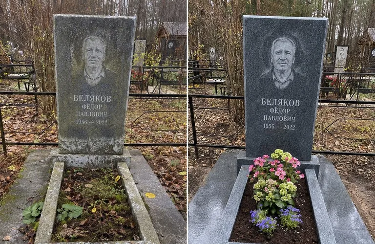 Диптих №19: мойка вертикального гранита — снят чёрный налёт с обратной стороны стелы в Туле