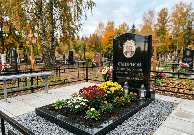 Ухоженная могила после уборки и мойки памятника в Туле
