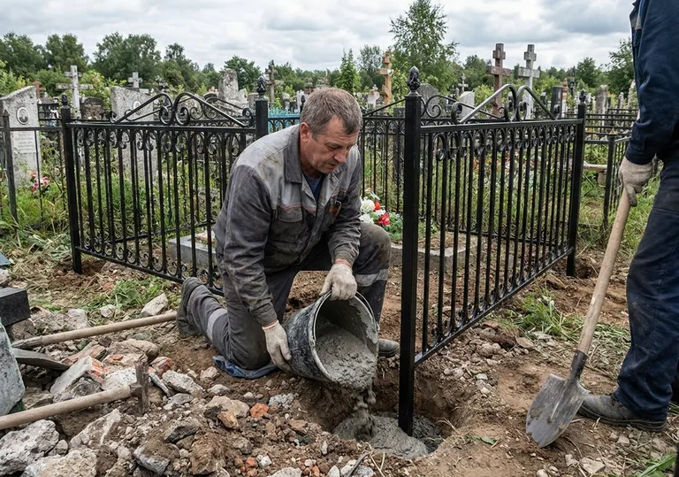 Установка ограды бетонированием ножек в грунт в Туле