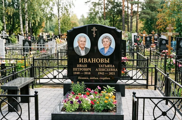 Установленный гранитный памятник с цветником и благоустройством в Туле