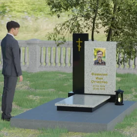 Комбинированный памятник с крестом православный - П006