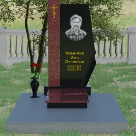 Вертикальный гранитный памятник с крестом - П008