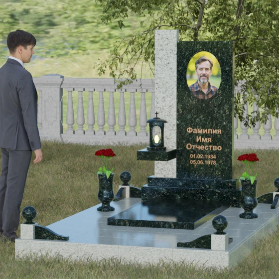 Мемориальная композиция с консольной полкой, гранит Балтик грин, вид 4