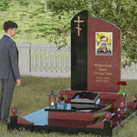 Комбинированный памятник с православным крестом - П038