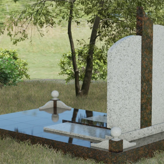 Гранитный памятник с дугообразными завершениями и колонной, гранит Мансуровский, вид 3