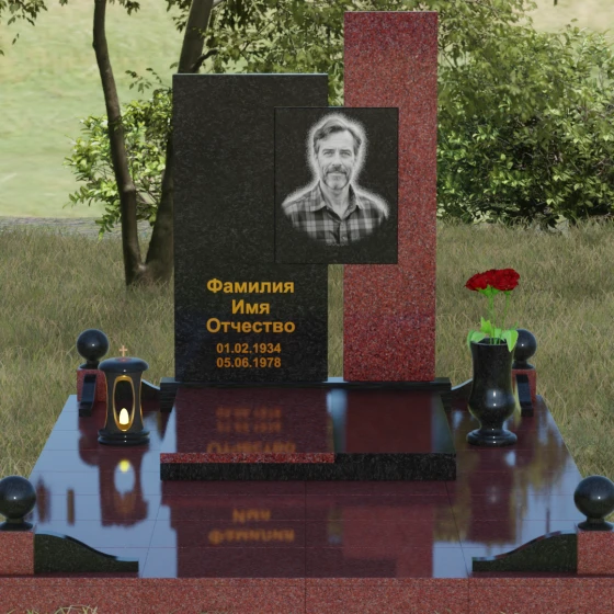 Многоуровневый гранитный памятник, гранит Габбро-диабаз, вид 2