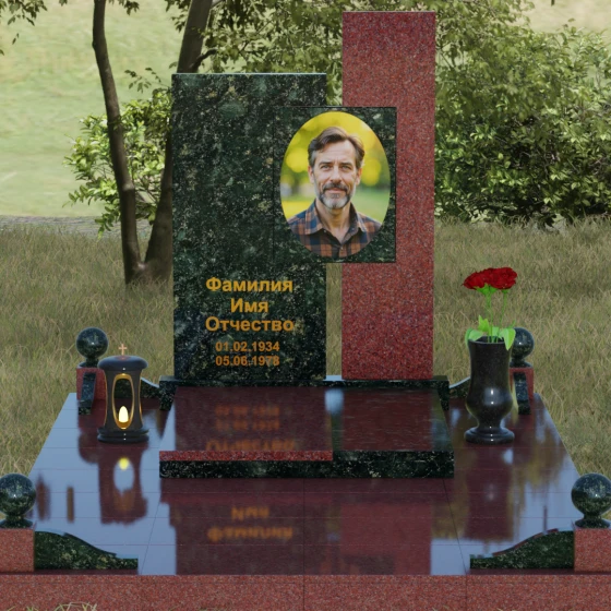 Многоуровневый гранитный памятник, гранит Балтик грин, вид 2
