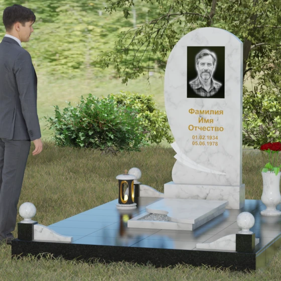 Гранитный памятник «Волна» с изгибом, мрамор Тассос, вид 4