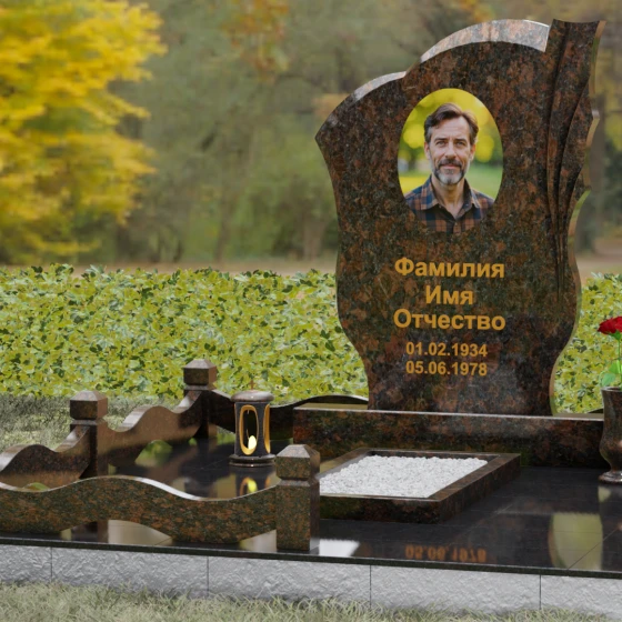 Гранитный монумент с драпировкой и волнообразным верхом, гранит Дымовский, вид 4