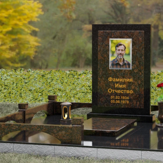 Вертикальный памятник из Гранита с порталом, гранит Дымовский, вид 4