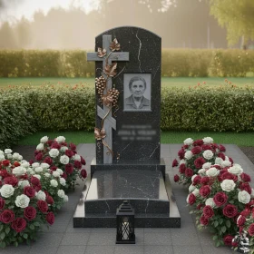 Православный вертикальный гранитный памятник с крестом - ПН086