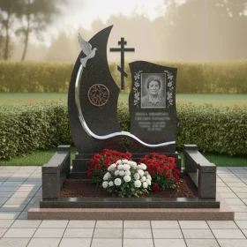 Мемориальный Гранитный православный памятник с крестом - ПН129