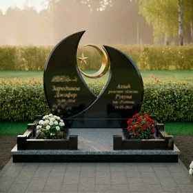 Элитный мусульманский памятник из гранита и металла на двоих - ПН157