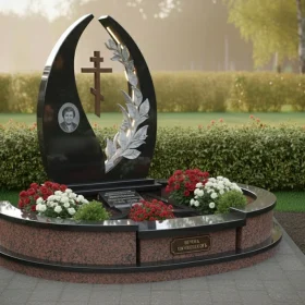 Элитный православный вертикальный гранитный памятник с крестом - ПН374