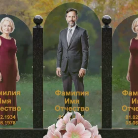 Вертикальный светский комбинированный памятник для троих - П252