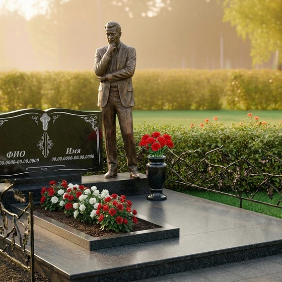 Бронзовый памятник в виде раскрытой книги с крестом на двоих