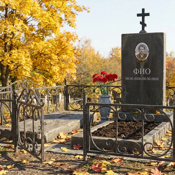 Памятник из полимера в форме монолитной глыбы с крестом
