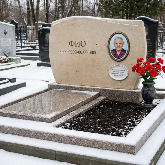 Памятник из светлого известняка в форме монолитной глыбы