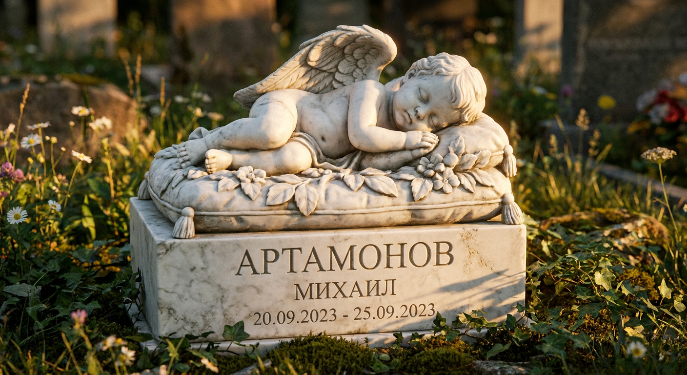 Пример дизайна: Памятник новорождённому с ангелом