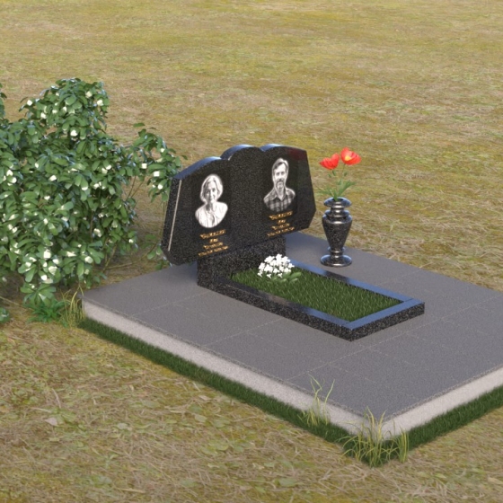Памятник-волна из Гранита или мрамора на двоих, гранит Габбро-диабаз, вид 2