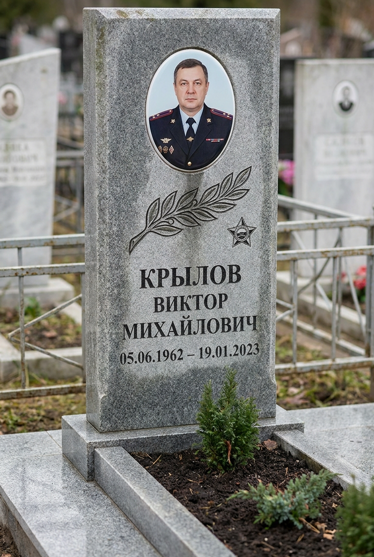 Пример дизайна: Памятник полицейскому из серого гранита с фотокерамикой