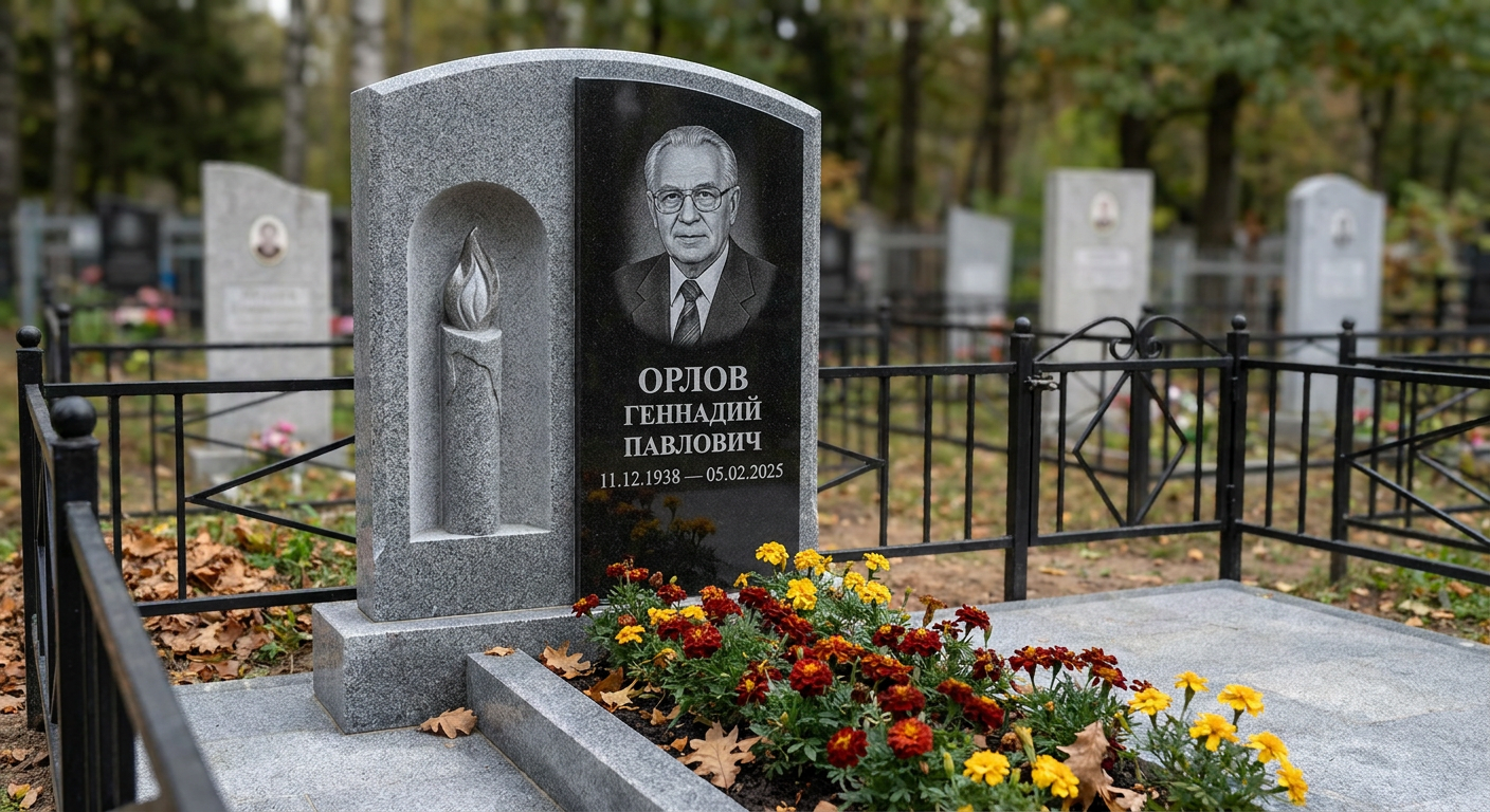 Пример дизайна: Мемориал с пламенем свечи из мансуровского гранита