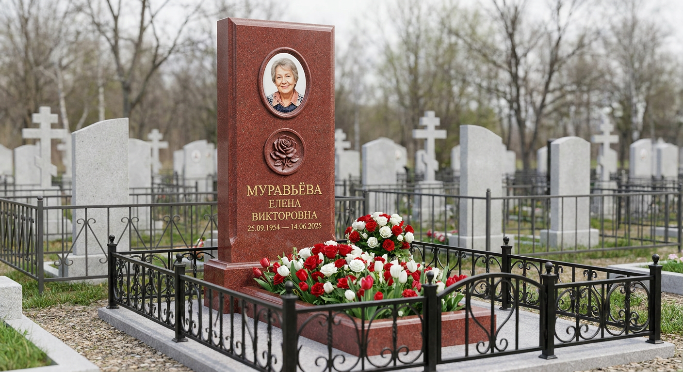 Пример дизайна: Памятник с розой в медальоне из лезниковского гранита