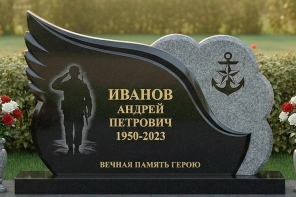 Воинская символика на памятнике: звезда, георгиевская лента, эмблема рода войск Воинская символика на памятнике: звезда, георгиевская лента, эмблема рода войск