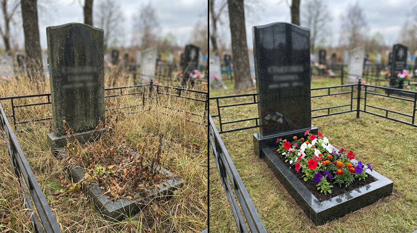 Уборка могилы в Туле — пример 1